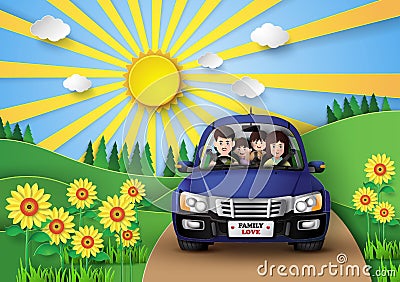 Family driving in car . Vector Illustration