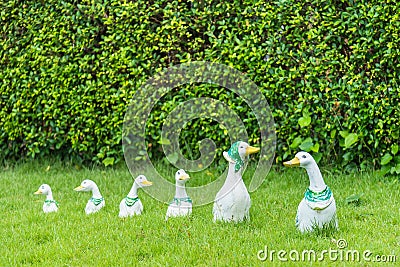 Family duck doll in the garden.Thailand Stock Photo