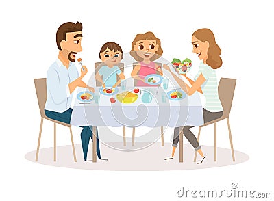 Family eating meal Vector Illustration