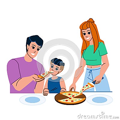 family eating pizza vector Cartoon Illustration