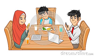 Family Eating Together Cartoon Character with SUllen Boy Vector Illustration