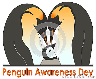 The family of emperor penguins takes care of their offspring with tenderness and love Cartoon Illustration