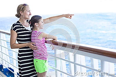 Family enjoying a cruise vacation together Stock Photo