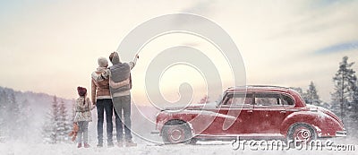 Family enjoying road trip Stock Photo