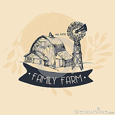 Family farm, rural landscape Vector Illustration