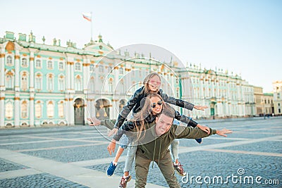 Family of father and little girls visiting the Hermitage, Saint-Petersburg. Stock Photo