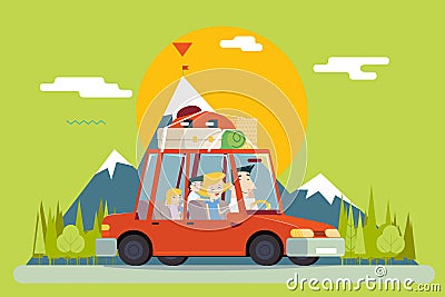 Family Father Mother Son Daughter Travel Lifestyle Vector Illustration