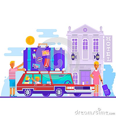 Family Father Mother Son Travel Lifestyle Concept of Planning Summer Vacation Tourism and Journey Symbol Vector Vector Illustration