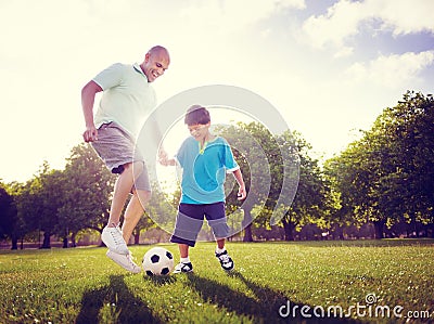 Family Father Son Playing Football Summer Concept Stock Photo