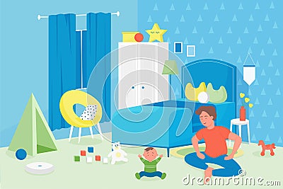 Family, fatherhood and parenthood concept, happy smiling father playing with baby boy Vector Illustration