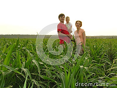 Family in field Stock Photo