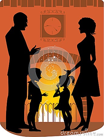 Family by the fireplace Vector Illustration