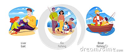 Family fishing isolated cartoon vector illustration set Vector Illustration