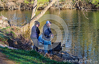 Family Fishing on the Roanoke River, Virginia, USA Editorial Stock Photo