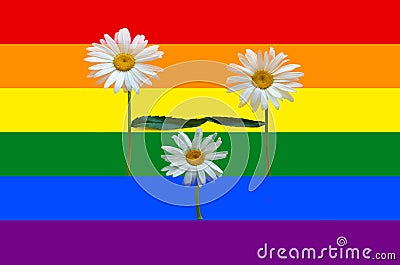 A family of flowers - Dad, Mom and Children. Parents and Child. Couple in love. The concept of adoption of children by same-sex Stock Photo