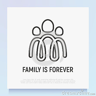 Family is forever: two parents and child symbol. Adoption, parenting logo in heart shape. Modern vector illustration Vector Illustration