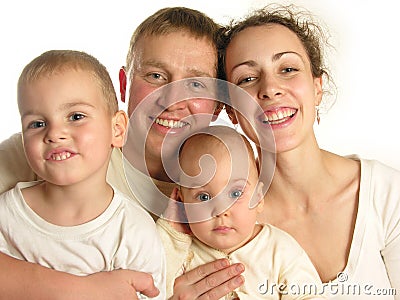 Family of four faces isolated 2 Stock Photo