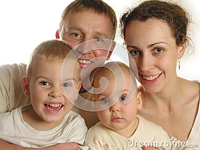 Family of four faces isolated Stock Photo