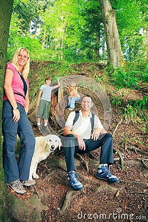 Family Of Four Hiking Stock Photo