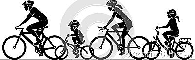 Family Fun Riding Bicycle Vector Illustration