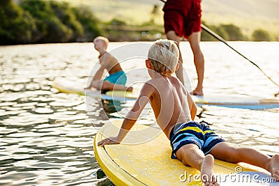 Family Fun, Stand Up Paddling Stock Photo