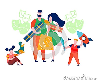 Family Getting Presents Flat Vector Illustration Vector Illustration