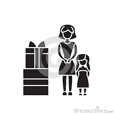 Family gifts black vector concept icon. Family gifts flat illustration, sign Vector Illustration