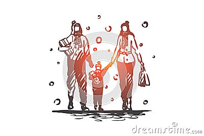 Family, gifts, Christmas, holiday, winter concept. Hand drawn isolated vector. Vector Illustration