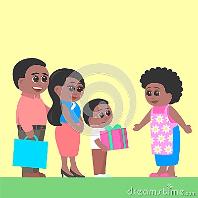 A family with gifts visits their grandmother Vector Illustration