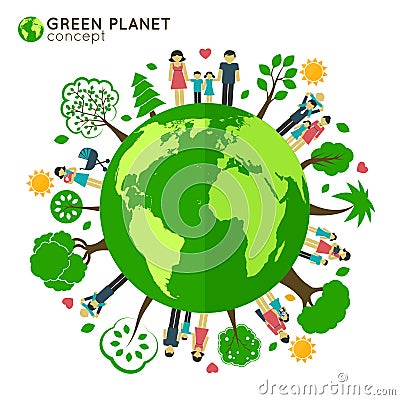 Family globe ecology Vector Illustration