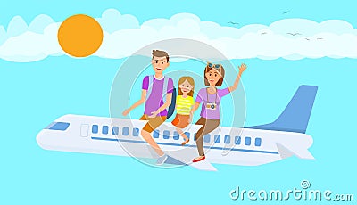 Family Going on Holiday Flat Horizontal Drawing Vector Illustration