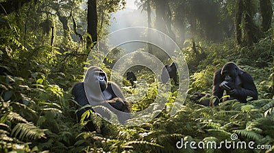 family of gorillas in the jungle Stock Photo