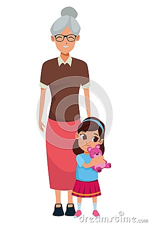 Family grandmother with grandchildren cartoon Vector Illustration