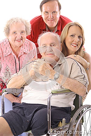 Family with handicap father vertical upclose Stock Photo