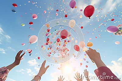 Family Hands Releasing Memorial Balloons Family Stock Photo