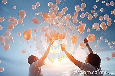 Family Hands Releasing Memorial Balloons Family Stock Photo