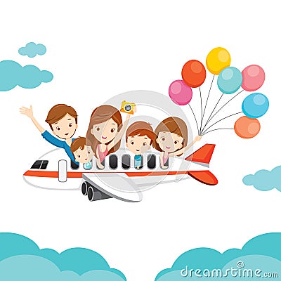 Family Happy on Airplane Vector Illustration