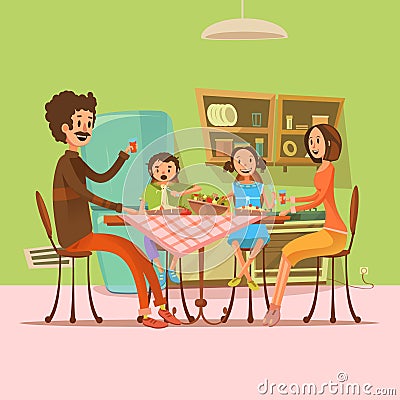 Family Having Meal Illustration Vector Illustration