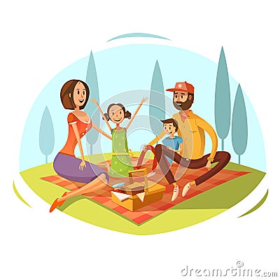 Family Having Picnic Illustration Vector Illustration