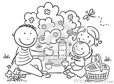 Family having picnic outdoors Vector Illustration