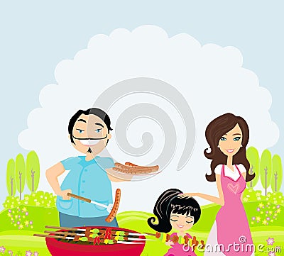 family having a picnic in a park Vector Illustration