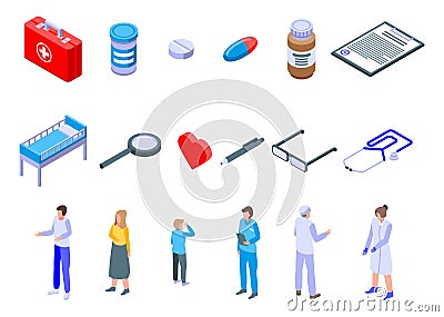 Family health clinic icons set, isometric style Vector Illustration