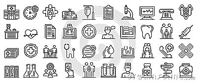 Family health clinic icons set, outline style Vector Illustration