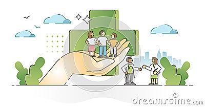Family health prevention, care, protection and medical safety outline concept Vector Illustration
