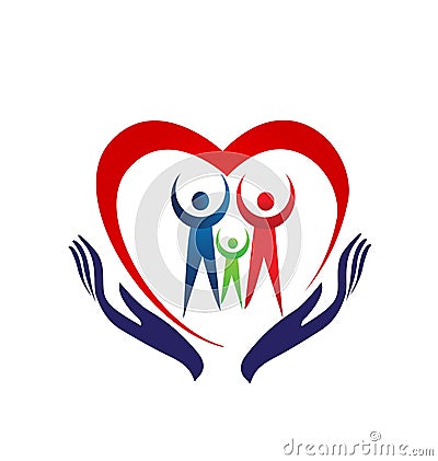 Family heart holding hands icon logo Vector Illustration