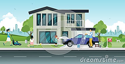 Family help clean. Vector Illustration