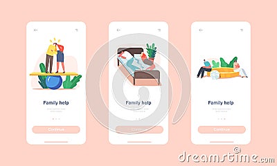 Family Help Mobile App Page Onboard Screen Template. Spouse Couple in Troubles, Quarrel, Husband and Wife Scandal Vector Illustration