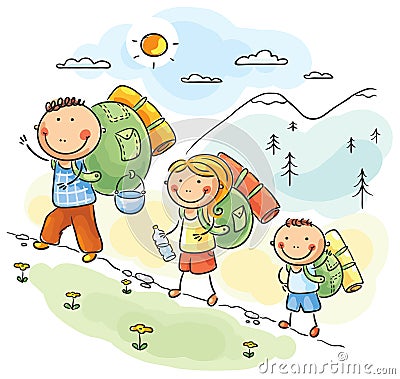 Family hiking in the mountains Vector Illustration