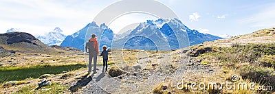 Family hiking in patagonia Stock Photo