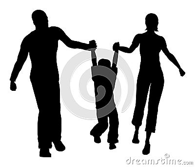 Family hold son silhouette Stock Photo